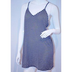 FLUXUS Racerback TANK Striped BLUE White LONG Top Made in USA M